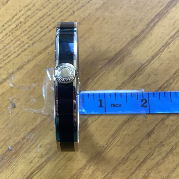 Coach bangle push hinge bracelet Black Enamel silvertone logo classic designer - Picture 10 of 10